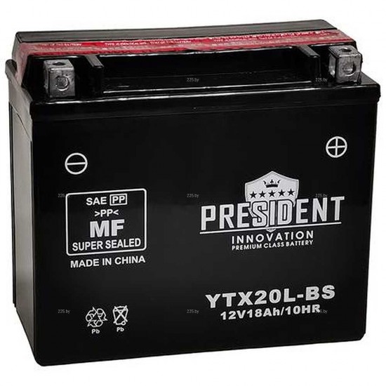 Аккумулятор PRESIDENT MOTO AGM YTX20L-BS 18Ah/330 Обратная R+ 175х87х155