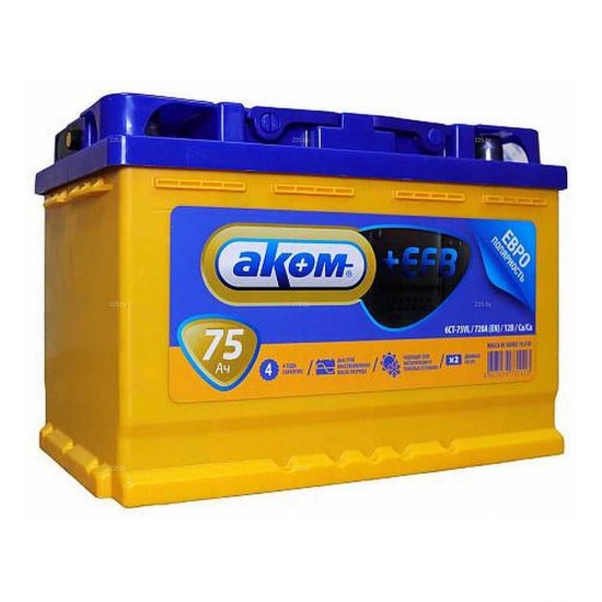 Аккумулятор АКОМ 6СТ-75 Евро 75Ah/750 Обратная R+ 278x175x190