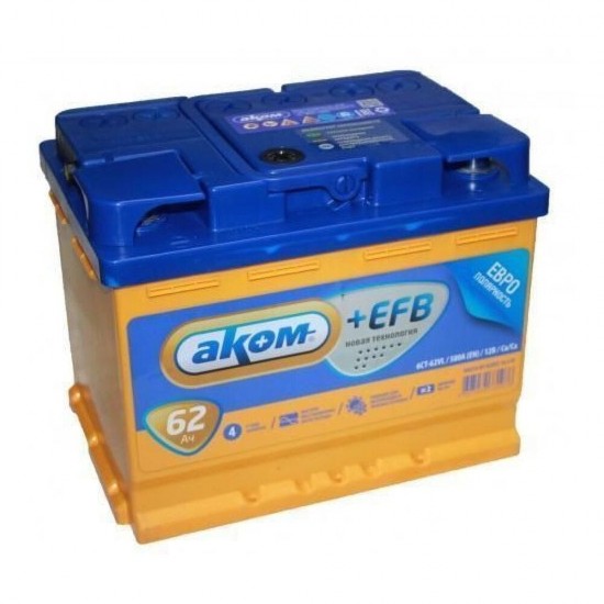 Аккумулятор АКОМ 6СТ-62 Евро+EFB 62Ah/580 Обратная R+ 242x175x190