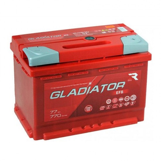 Аккумулятор GLADIATOR 6СТ-77 EFB 77Ah/770 Обратная R+ 278x175x190